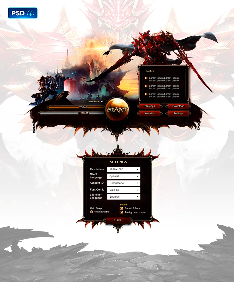 Red Knight Launcher UI PSD